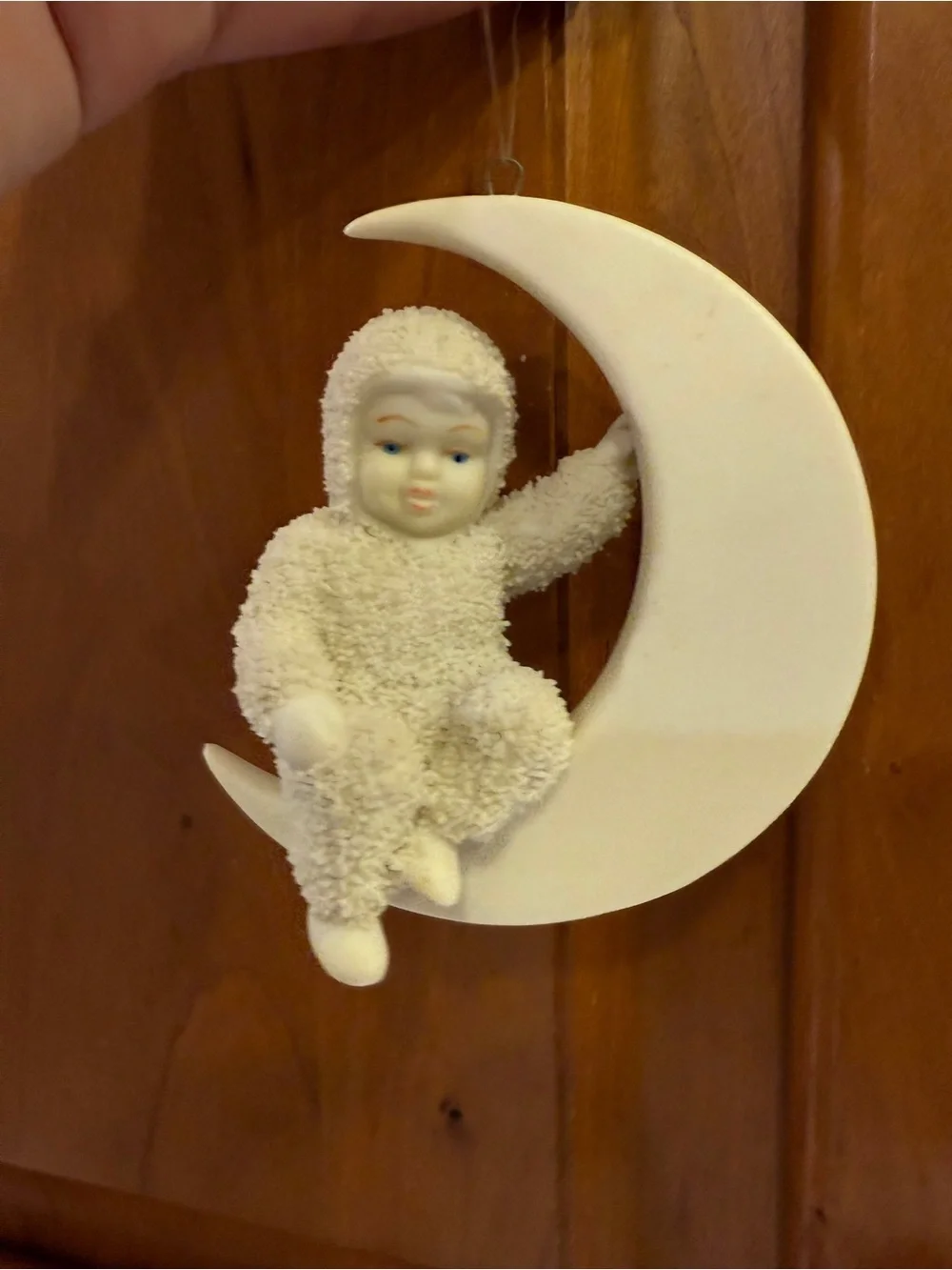 Vintage Dept. 56 “ Moon Beam” 1999 Flocked Snowbabies on Crescent Moon Ornament